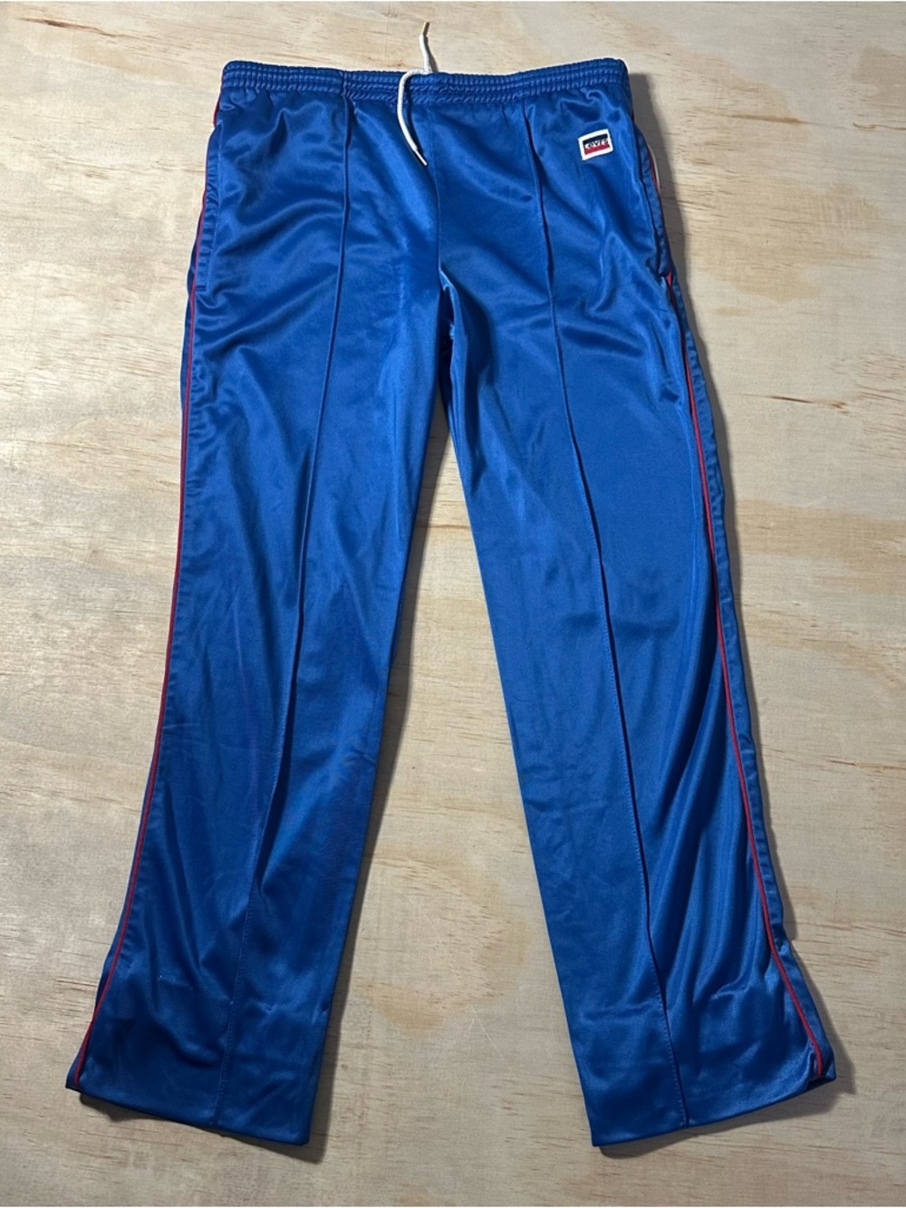 Vintage Levi's Olympic Track Pants Men’s SMALL Blue Satin 80s USA Made Talon Zip